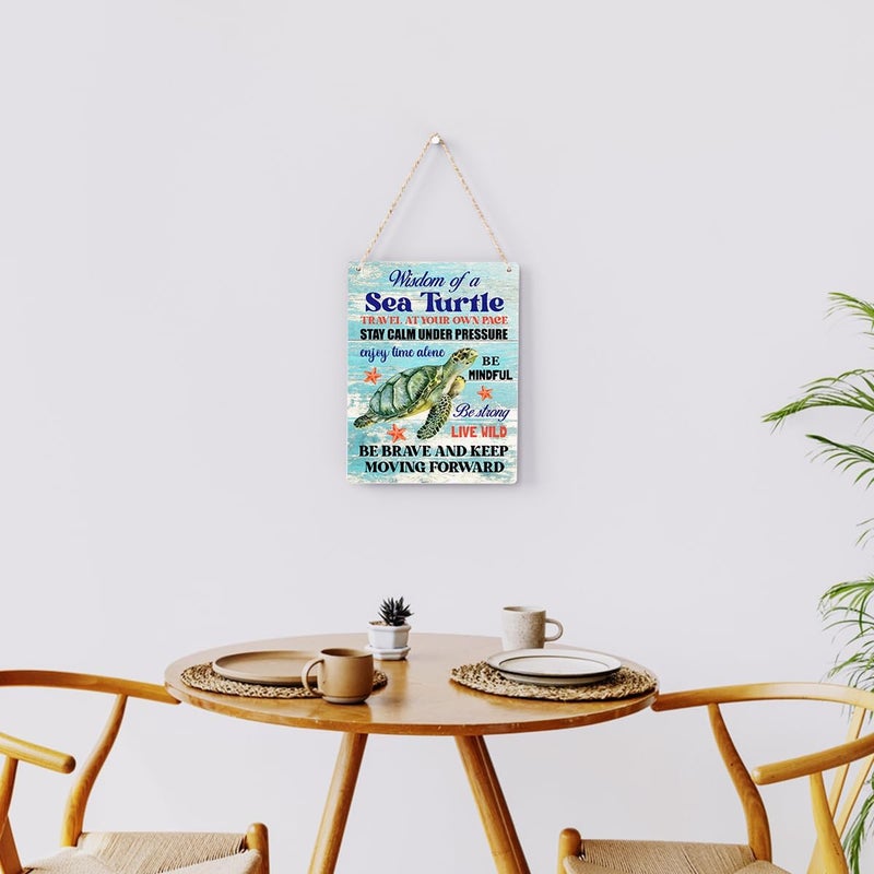 BELLOWDEER Sea Turtle Decor Inspirational Turtle Decor Plaque Signs Gifts for Turtle Lovers Gift Ideas for Friends Office Bedroom Living Room Home Beach House Nursery Wall Art Decor Wooden Hanging Sign 8x10 Inch - Image 4